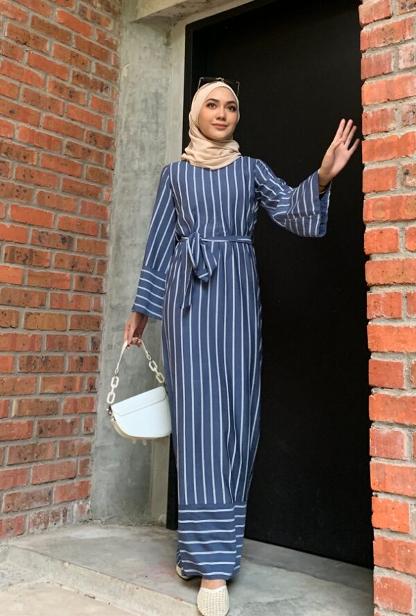 CANDY STRIPED DRESS (NAVY BLUE)