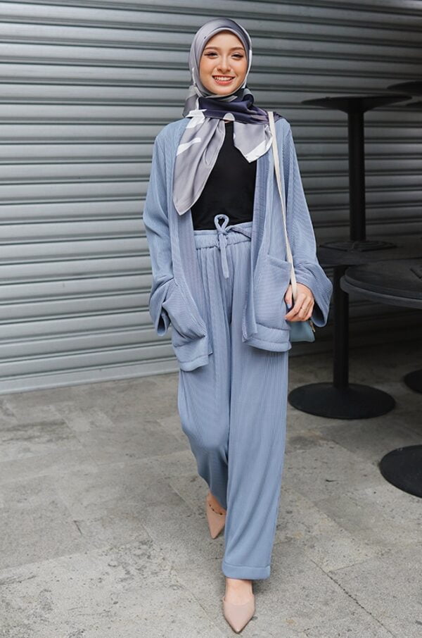 MILEY PLEATED PANTS SET (BLUE GREY)