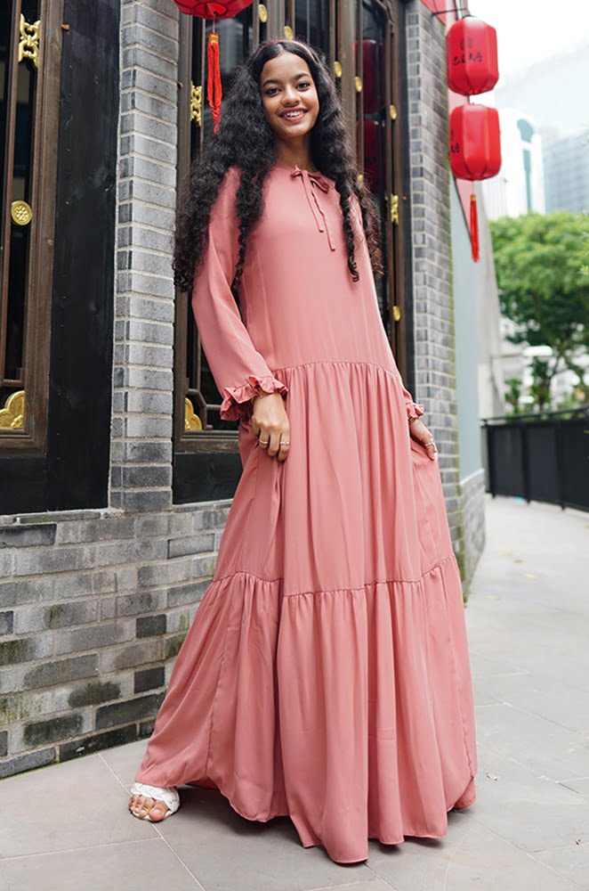 AMANI PLAIN DRESS (PEACH CORAL)