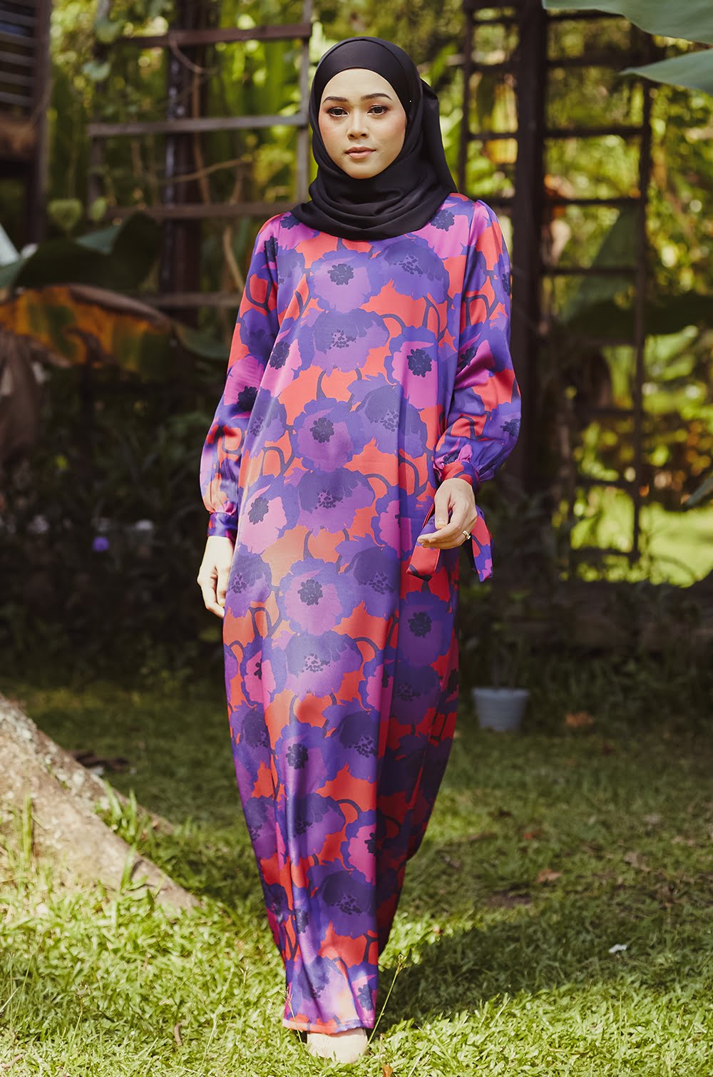 KUNTUM PRINTED DRESS(RED VIOLET)