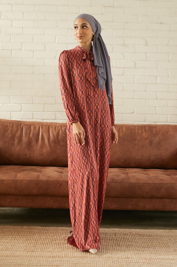 AGNES PRINTED DRESS (TERRACCOTTA )