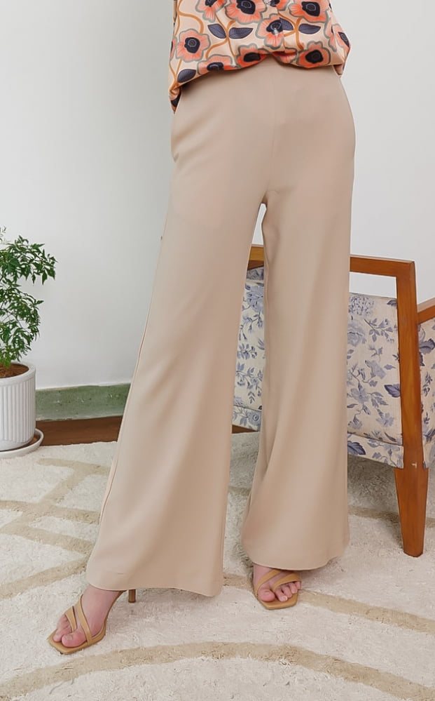 CASSIE PALAZZO PANTS (WHEAT) - Maroon Red