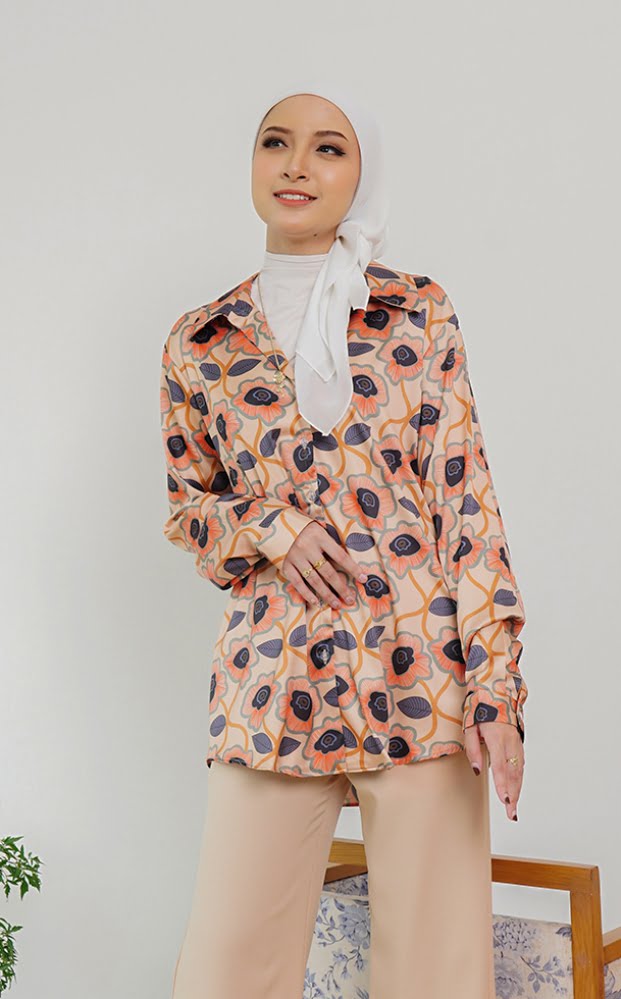 FLORAL PRINTED SHIRT (CHAMPAGNE ORANGE)