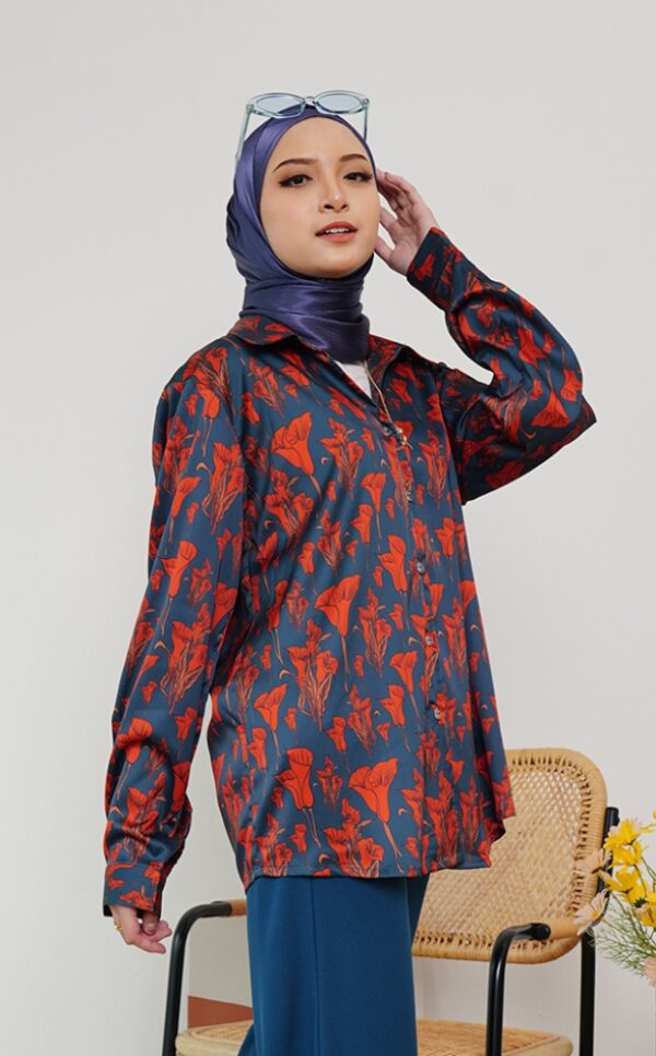 FLORAL PRINTED SHIRT (DARK BLUE TERRACOTTA)