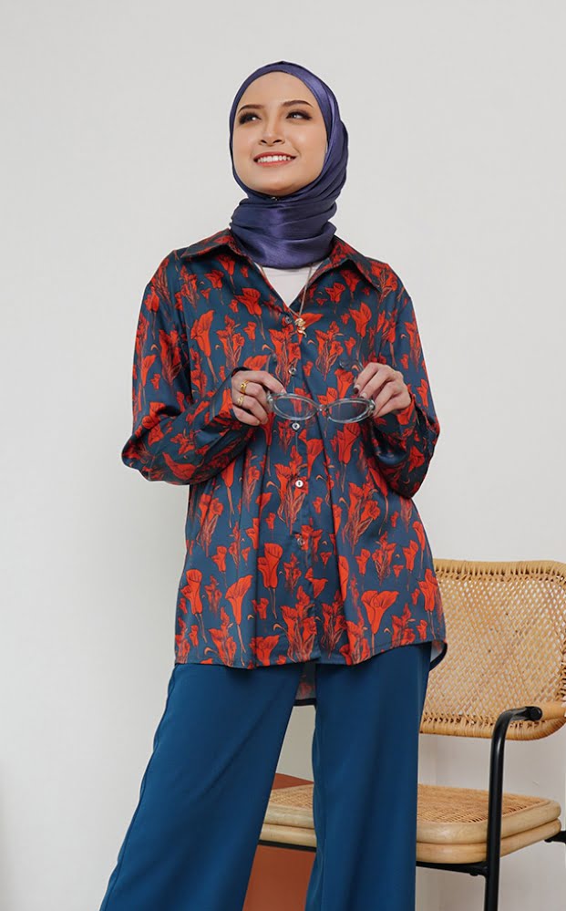 FLORAL PRINTED SHIRT (DARK BLUE TERRACOTTA)
