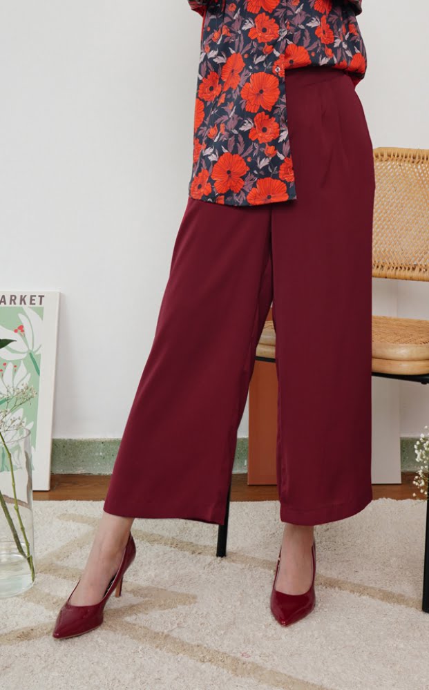 ADORA WIDE LEG TROUSERS (MAROON)