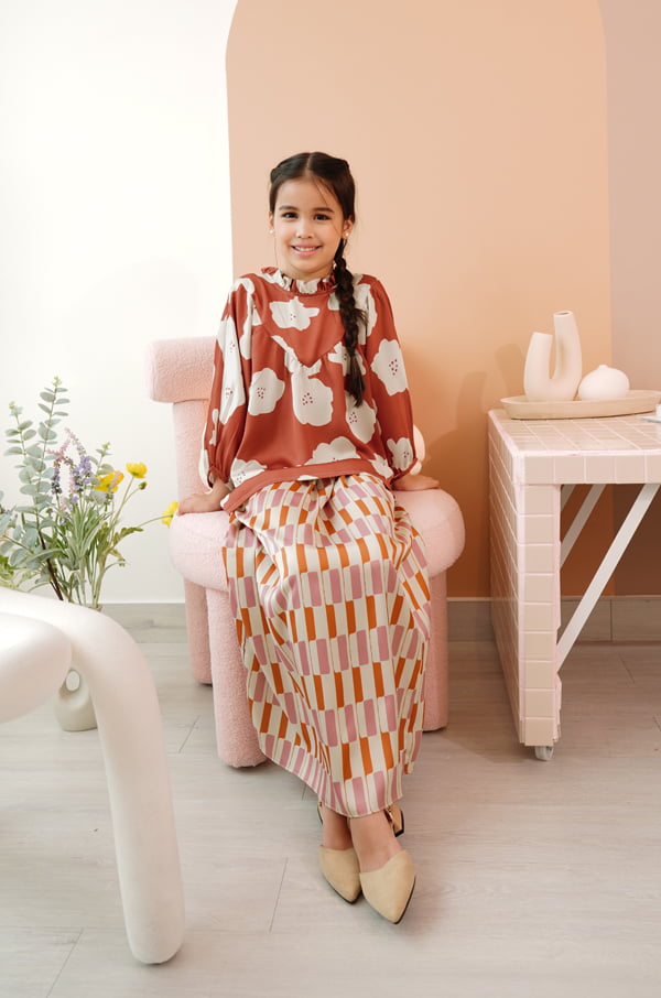LITTLE KIEARA : NARI PRINTED KURUNG KIDS (TERRACOTTA)