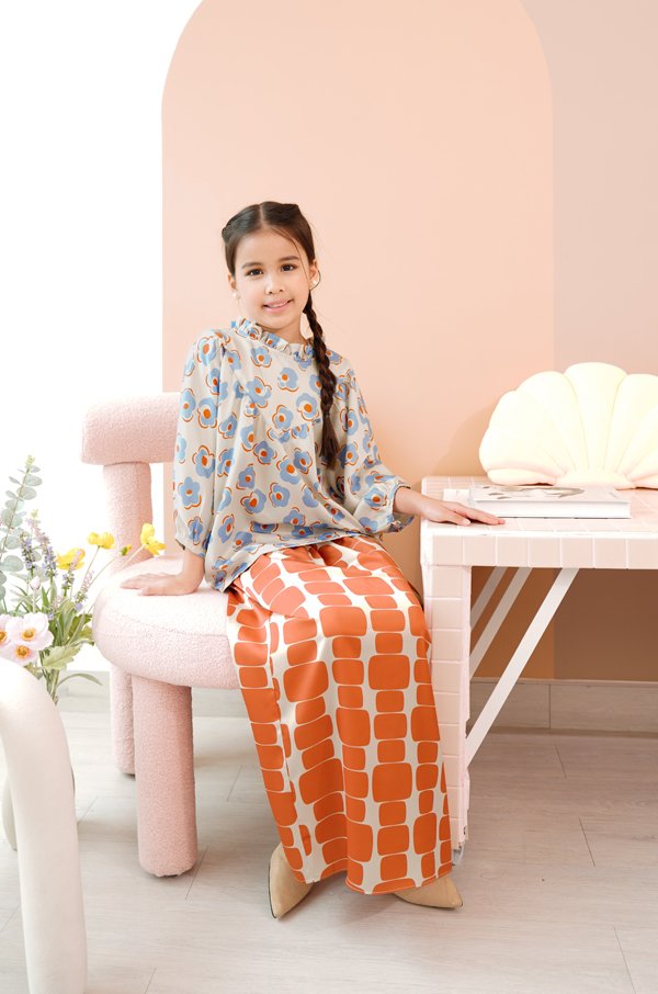 LITTLE KIEARA : KARA PRINTED KURUNG KIDS (BLUE ORANGE)