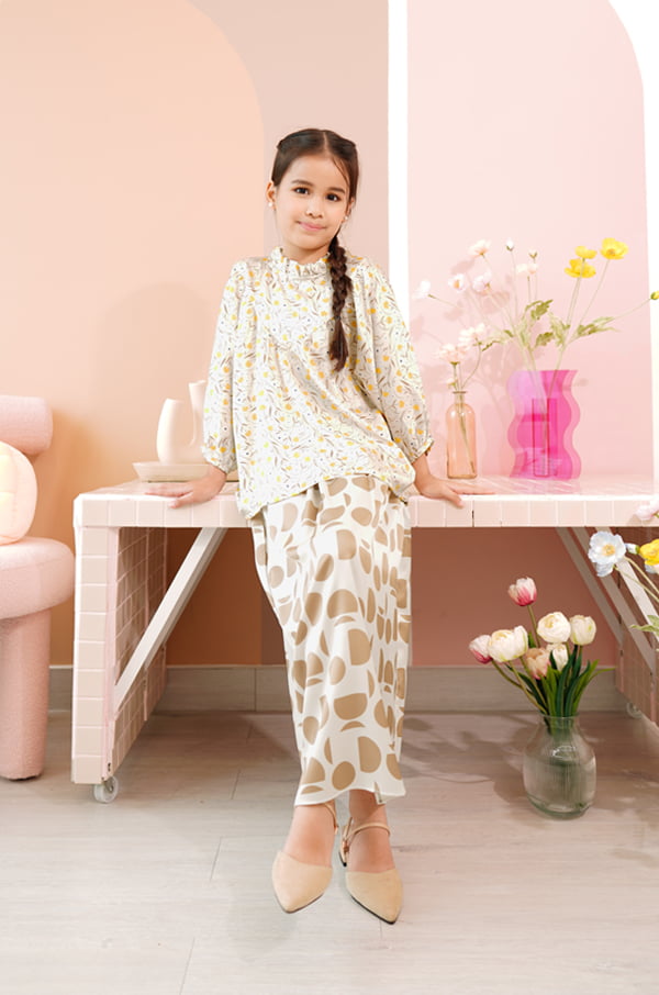 LITTLE KIEARA : LUCY PRINTED KURUNG KIDS (YELLOW BEIGE)