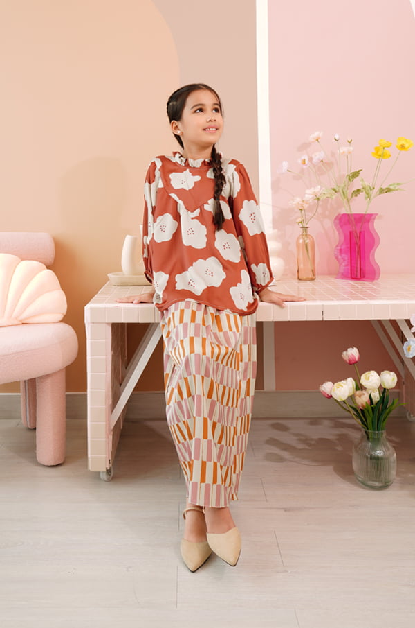 LITTLE KIEARA : NARI PRINTED KURUNG KIDS (TERRACOTTA)