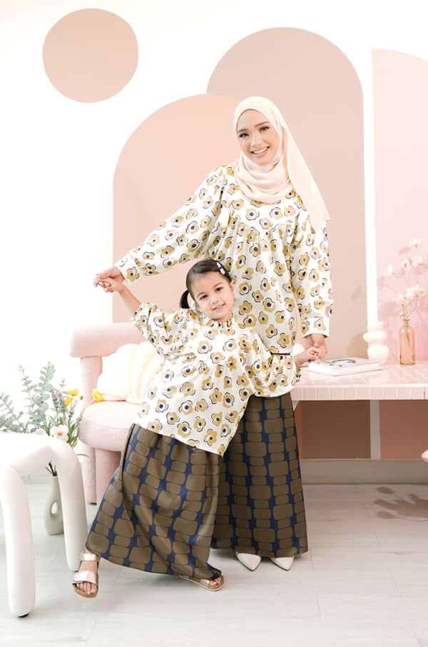 LITTLE KIEARA : KARA PRINTED KURUNG KIDS (MIDNIGHT BROWN)