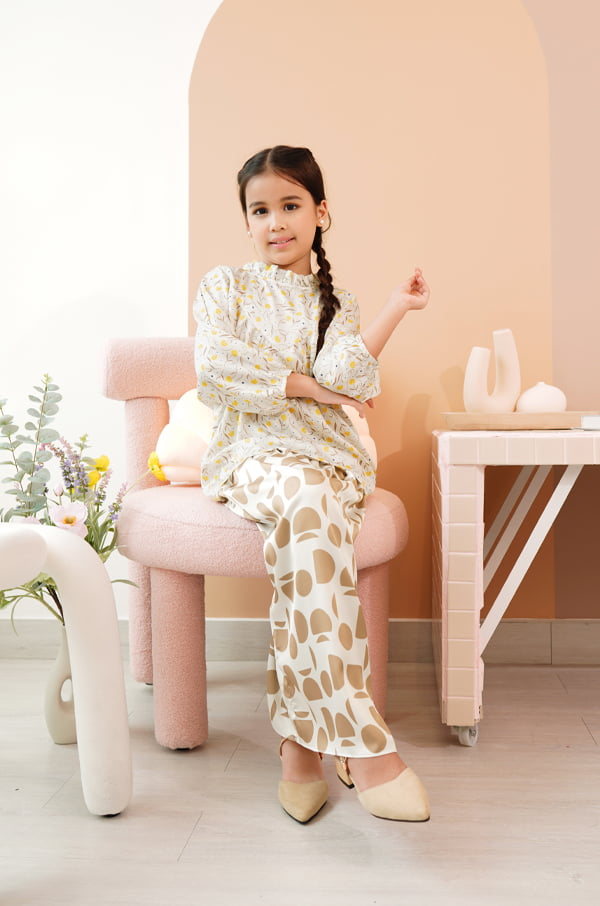 LITTLE KIEARA : LUCY PRINTED KURUNG KIDS (YELLOW BEIGE)