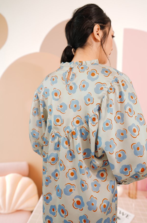 KIEARA : KARA PRINTED KURUNG MOM (BLUE ORANGE)