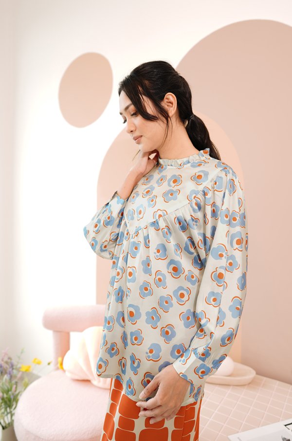 KIEARA : KARA PRINTED KURUNG MOM (BLUE ORANGE)