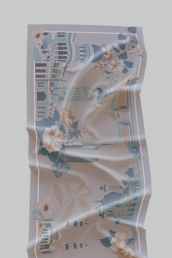 SKYSCRAPERS PRINTED SHAWL [CRUISE BLUE]