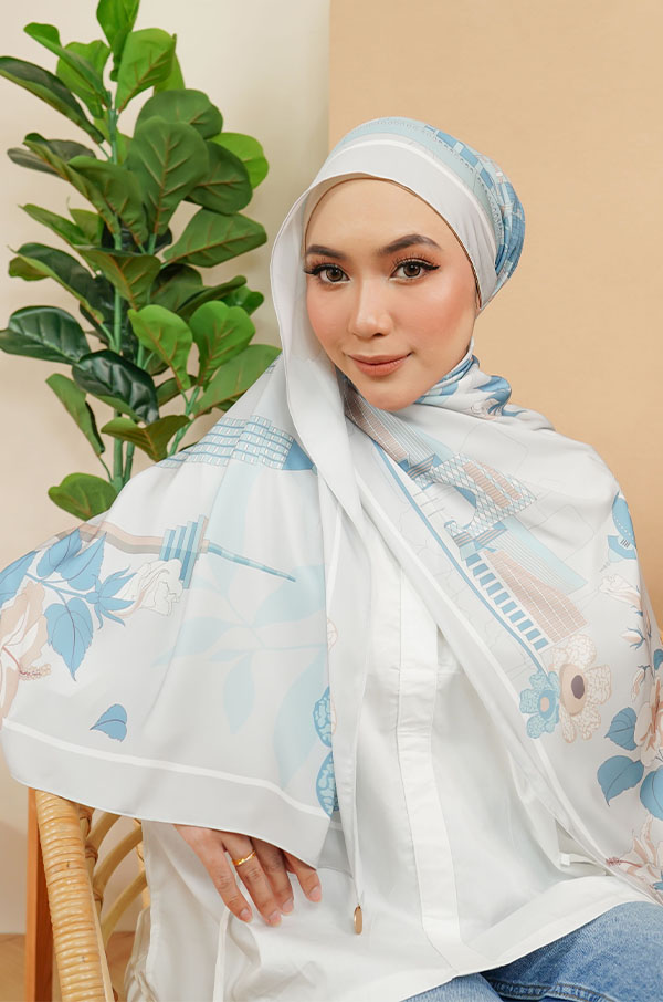 SKYSCRAPERS PRINTED SHAWL [CRUISE BLUE]