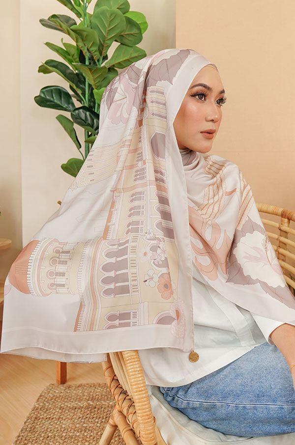 SKYSCRAPERS PRINTED SHAWL [DUSTY CORAL]