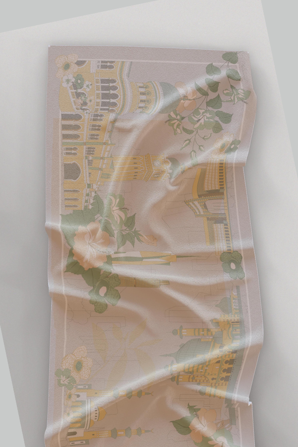 SKYSCRAPERS PRINTED SHAWL [GOLDEN BUFF]