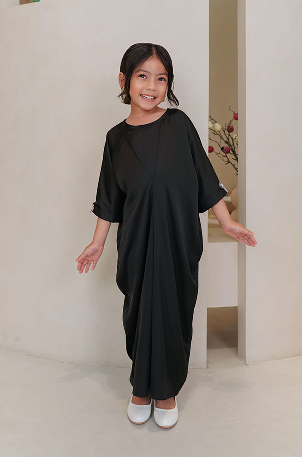 LITTLE ADELYNN LONG CAFTAN SET- MIDNIGHT BLACK