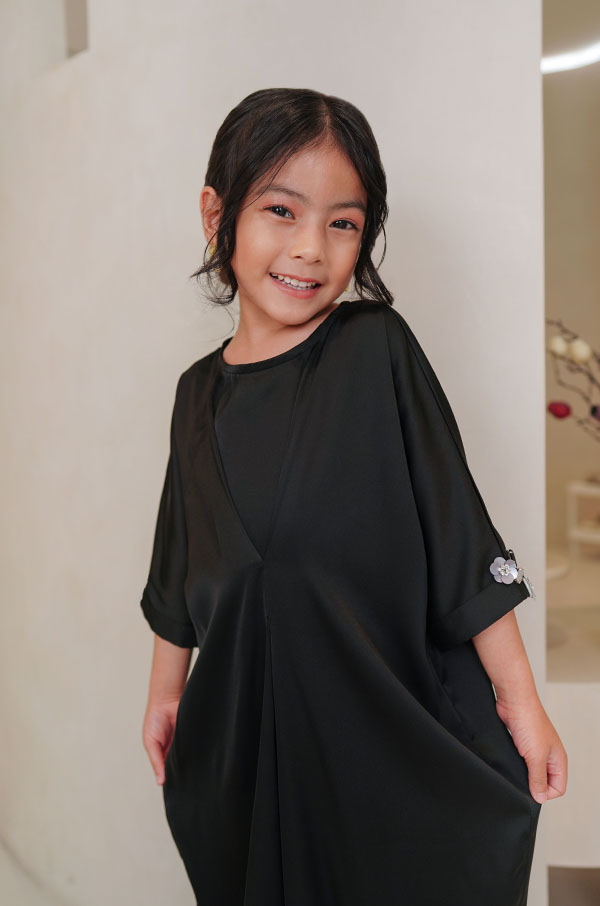 4075 LITTLE ADELYNN LONG CAFTAN SET- MIDNIGHT BLACK