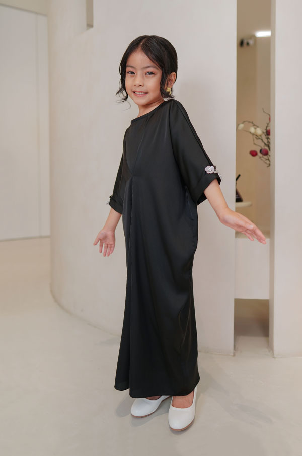 4099 LITTLE ADELYNN LONG CAFTAN SET- MIDNIGHT BLACK