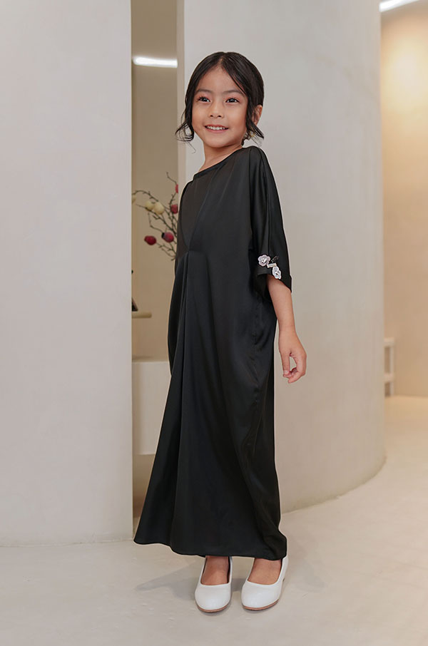 4123 LITTLE ADELYNN LONG CAFTAN SET- MIDNIGHT BLACK