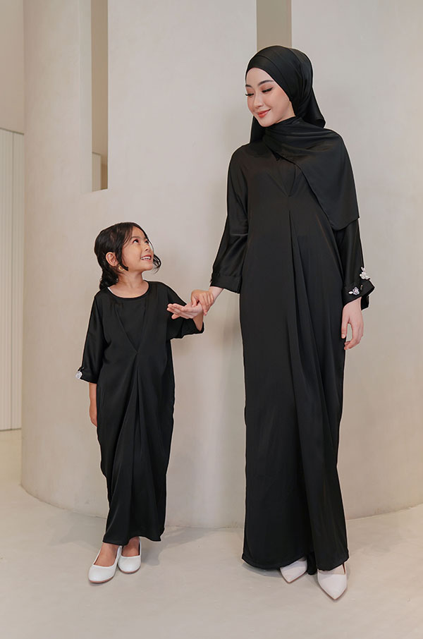 4234 LITTLE ADELYNN LONG CAFTAN SET- MIDNIGHT BLACK