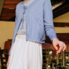 SAORI RIBBON CARDIGAN - PIGEON BLUE