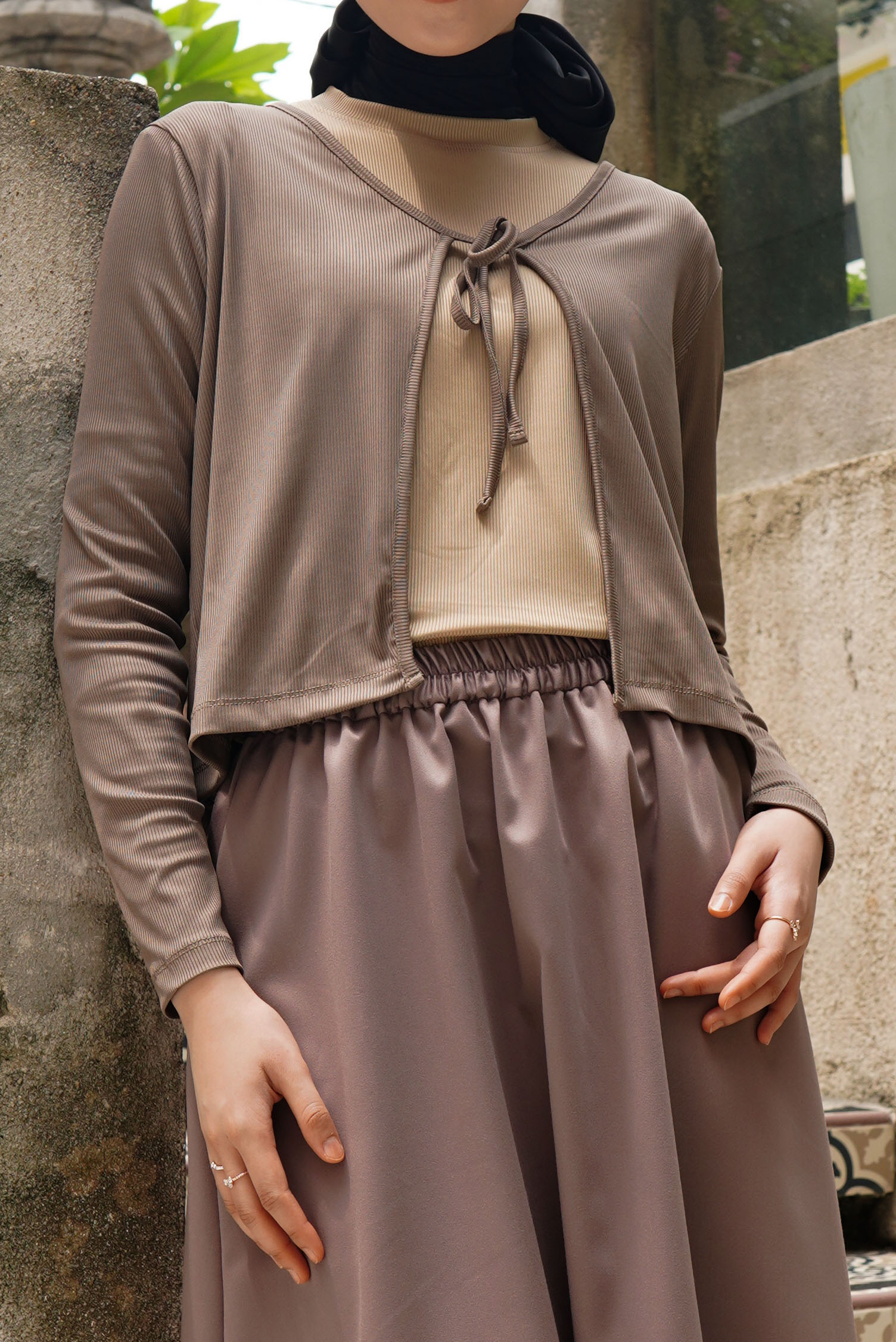brown cardigen edited SAORI TOP T-SHIRT - TAUPE