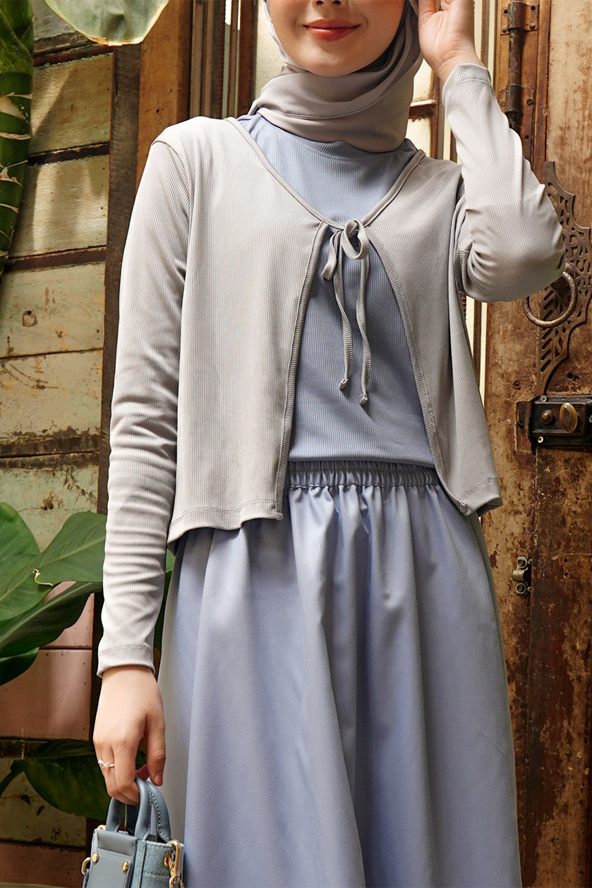 silver cardigen SAORI TOP T-SHIRT - SILVER GREY