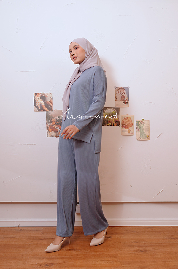 TEEL BLUE-02 ALYNA PLEATED PANTS - TEEL BLUE