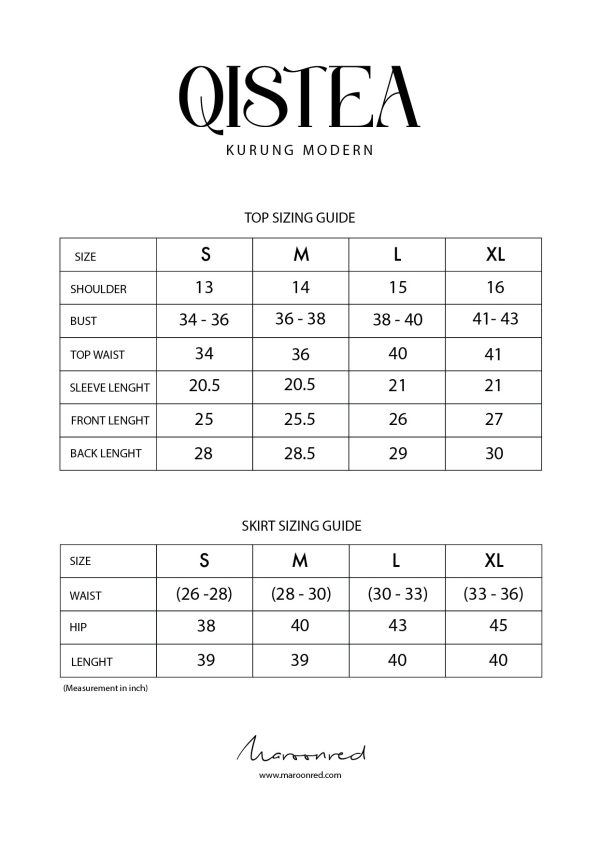 SIZING CHART TIMELESSRAYA-02 QISTEA KURUNG -PEACH CREAM