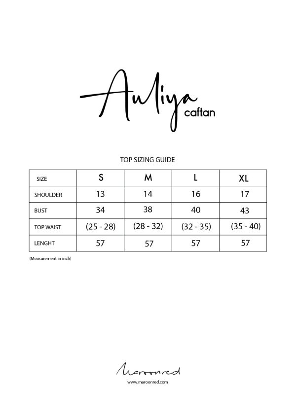 SIZING CHART TIMELESSRAYA-04 AULIYA CAFTAN - NAVY BLUE